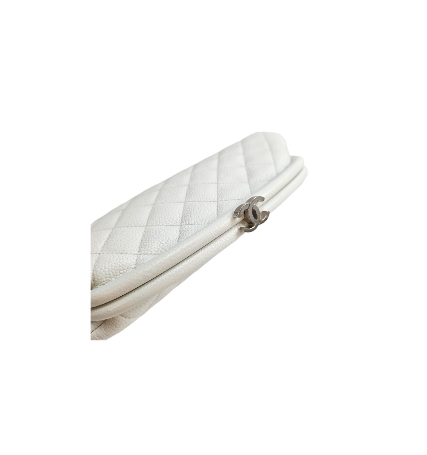 Chanel White Caviar Leather Timeless Clutch