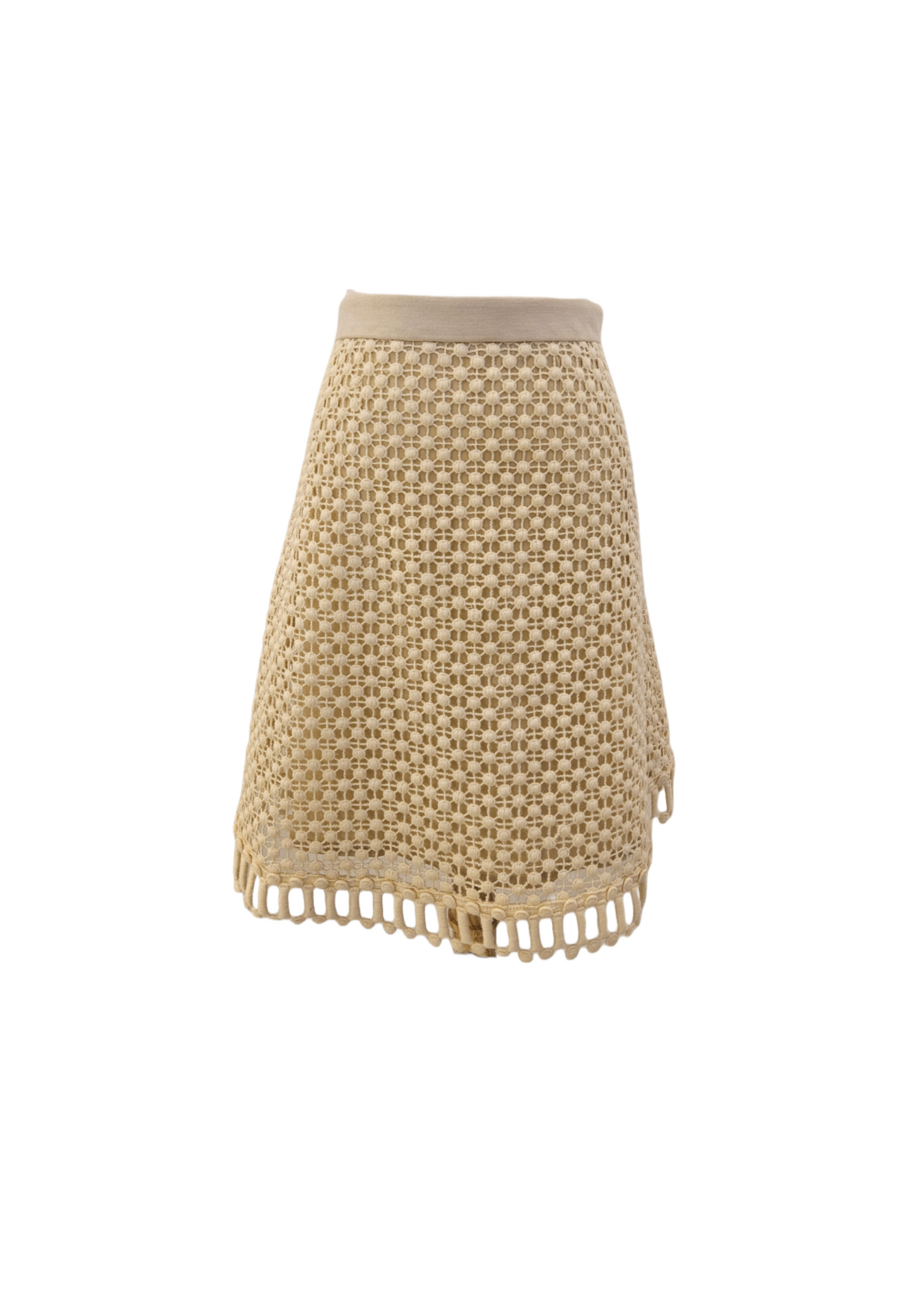 Chloe White Crochet Knit Mini Skirt Size EU 40