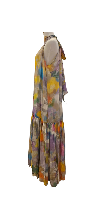 Erdem Multicolor Print Sleeveless Pleated Long Dress