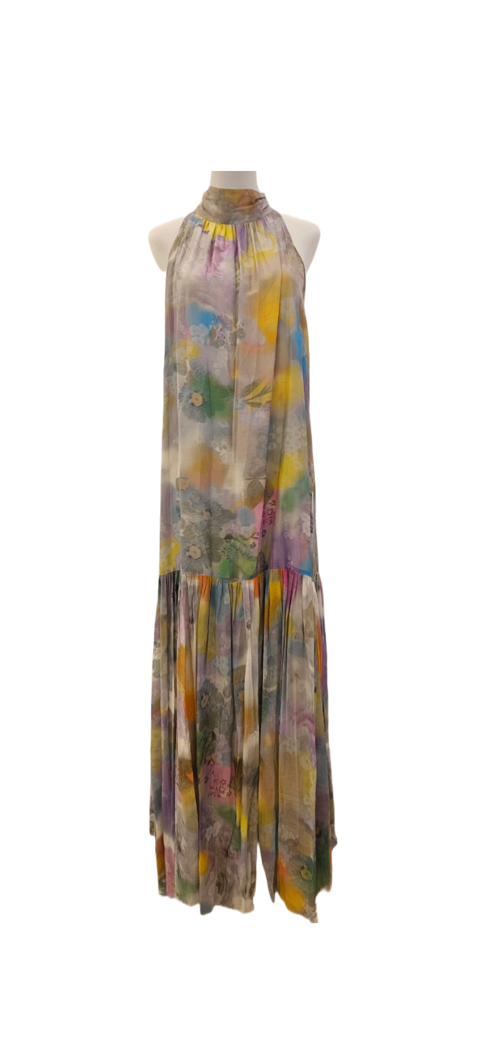 Erdem Multicolor Print Sleeveless Pleated Long Dress