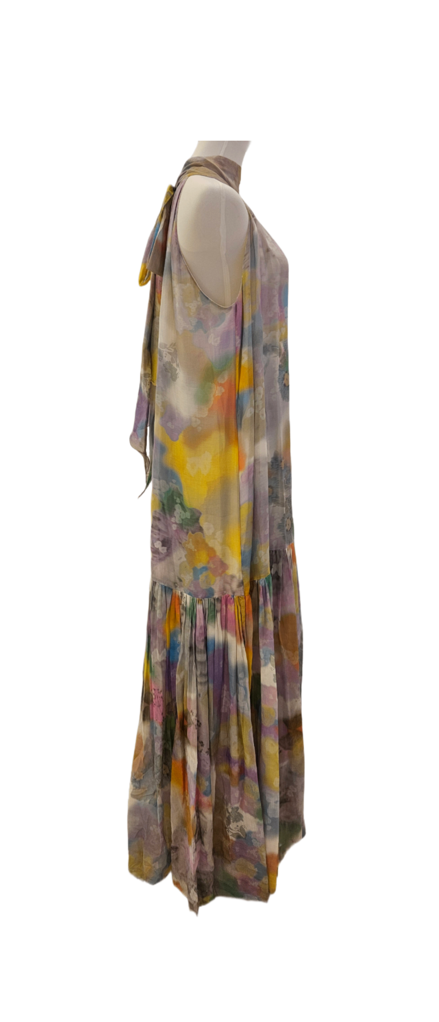 Erdem Multicolor Print Sleeveless Pleated Long Dress