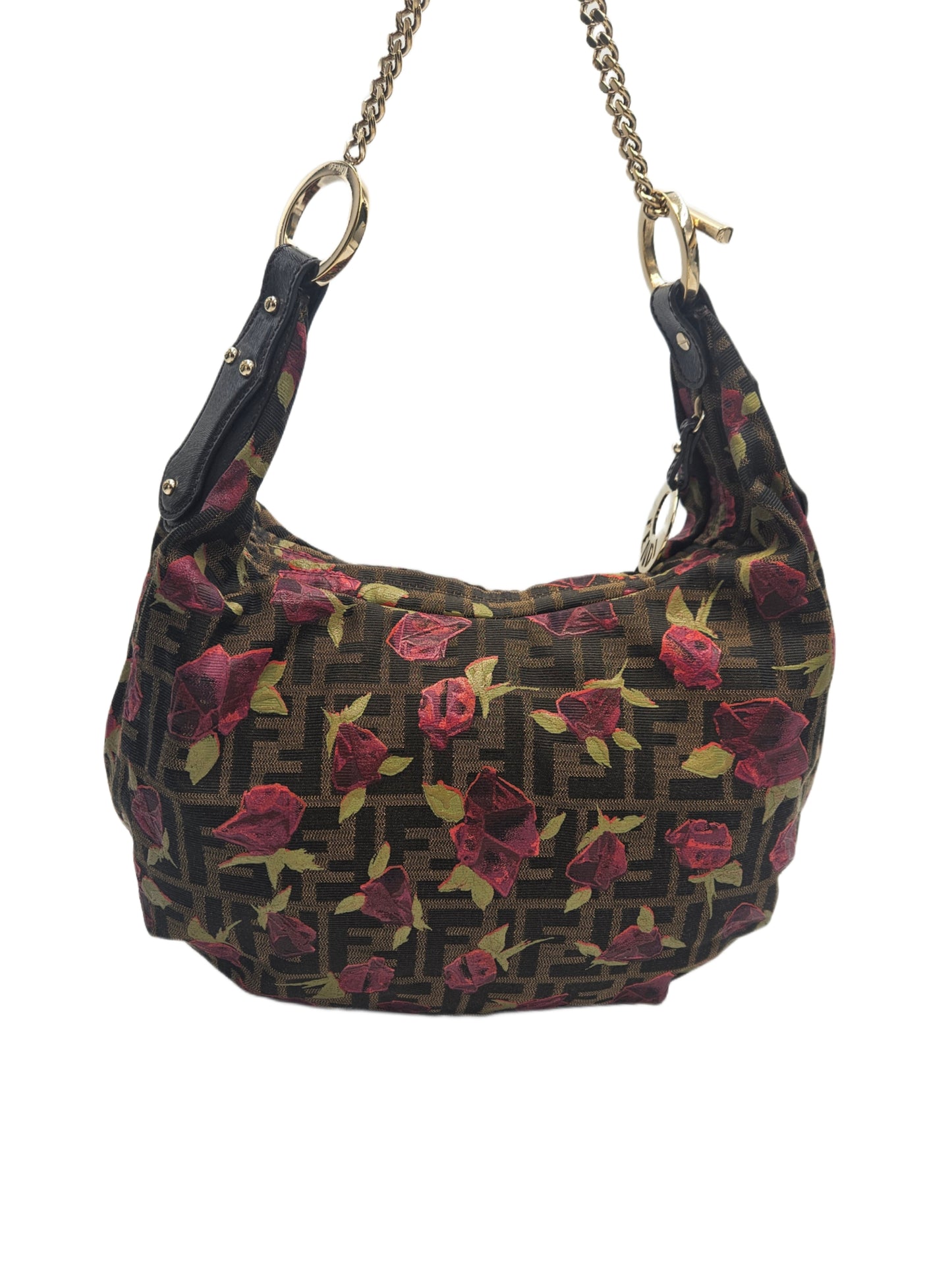 Fendi Canvas Rose Print Zucca Chef Chain Hobo