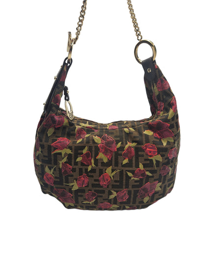 Fendi Canvas Rose Print Zucca Chef Chain Hobo