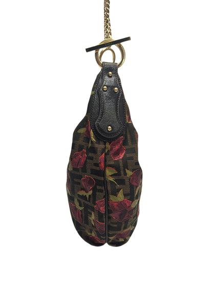 Fendi Canvas Rose Print Zucca Chef Chain Hobo