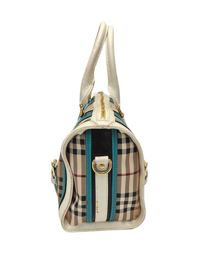 Burberry Haymarket Check Medium Alchester Bowling Bag White Aqua