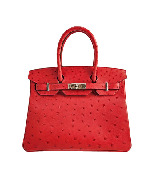 Hermes Bougainvillea Ostrich Leather Palladium Hardware Birkin 30 Bag