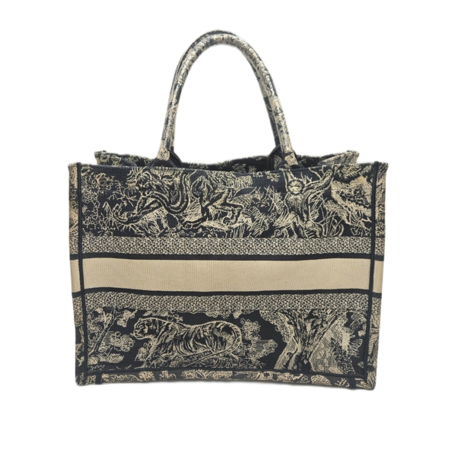 Dior Navy Toile De Jouy Embroidery Canvas Medium Book Tote