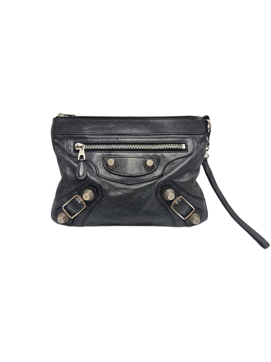 Balenciaga Black Leather GSH Flat Clutch