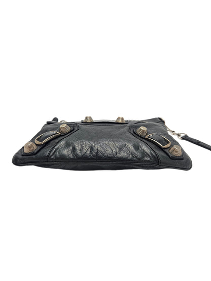 Balenciaga Black Leather GSH Flat Clutch