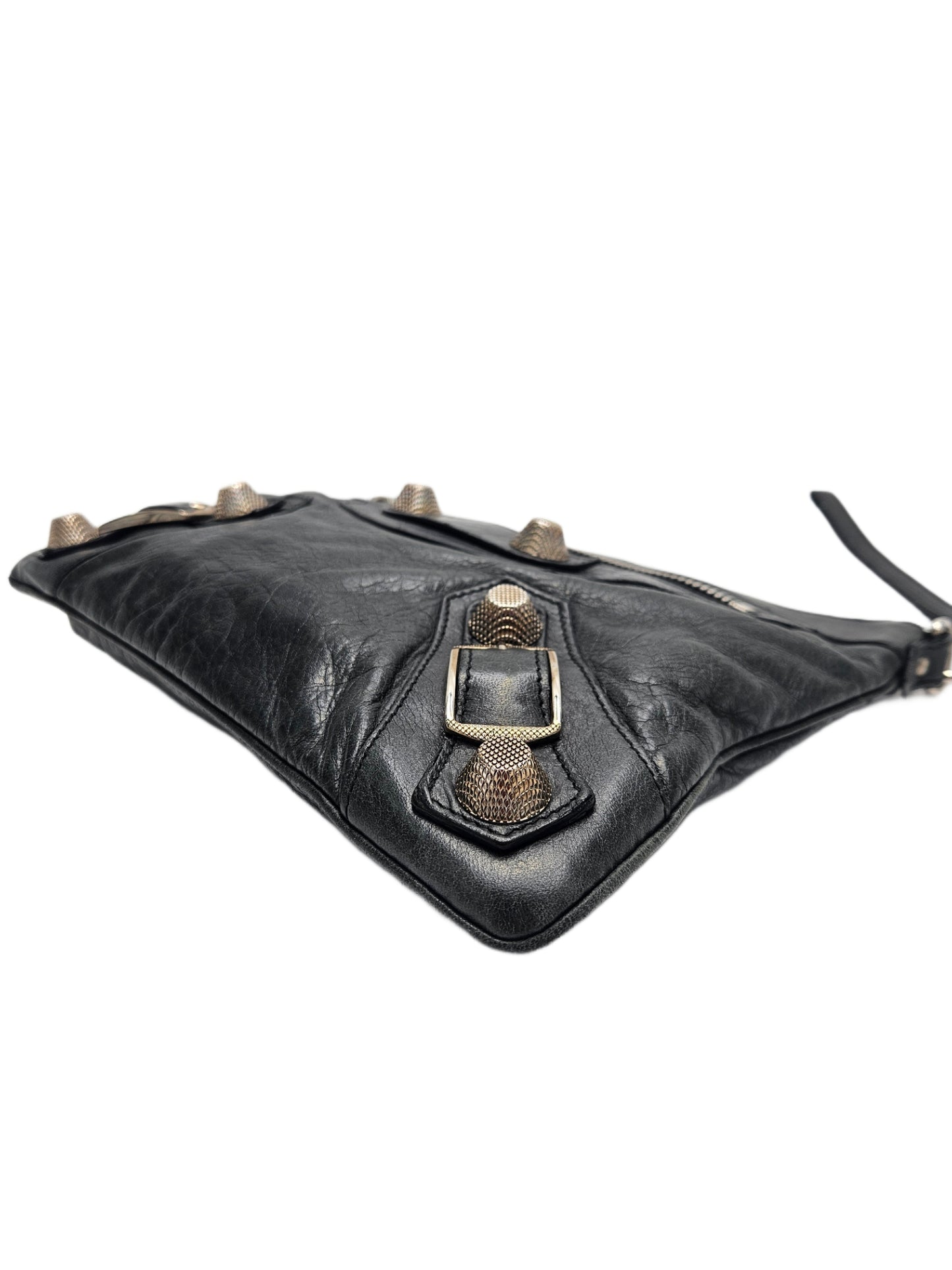 Balenciaga Black Leather GSH Flat Clutch