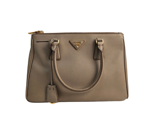 Prada Beige Saffiano Leather Galleria Double Zip Tote