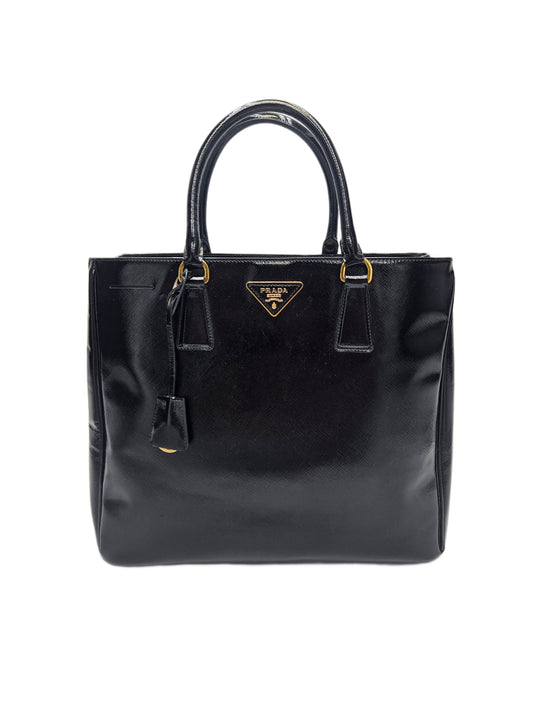 Prada Black Saffiano Patent Leather Large Gardener's Tote