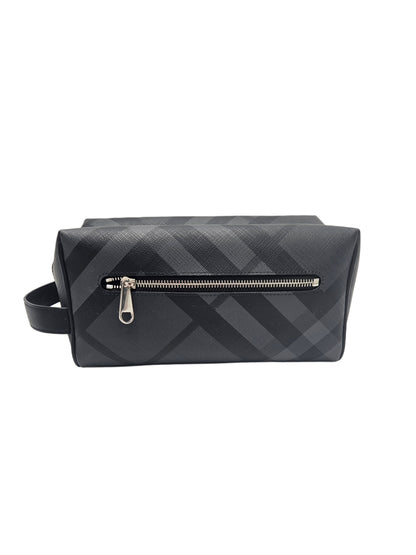 Burberry Charcoal Black London Check Coated Canvas Toiletry Pouch