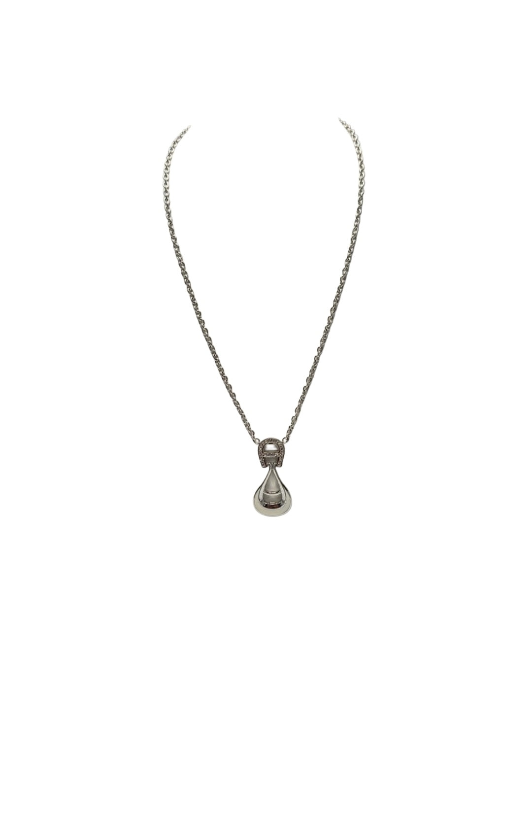 Aigner Crystal Studded Logo Rhodium Plated Necklace