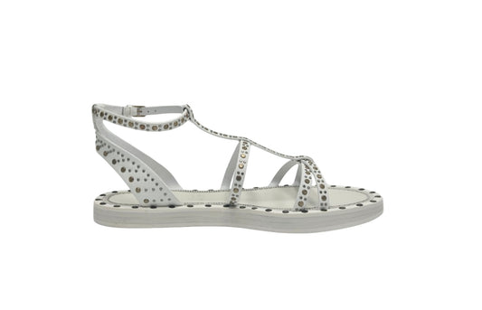 Burberry White Leather Studded Hansel Flat Sandals 39 EU