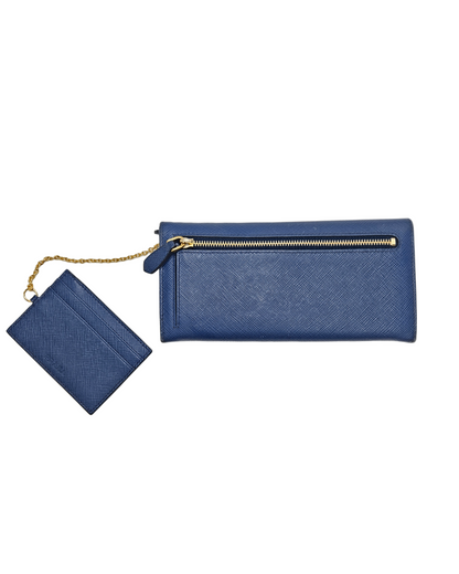 Prada Blue Saffiano Lux Leather Continental Wallet