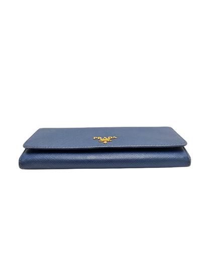 Prada Blue Saffiano Lux Leather Continental Wallet