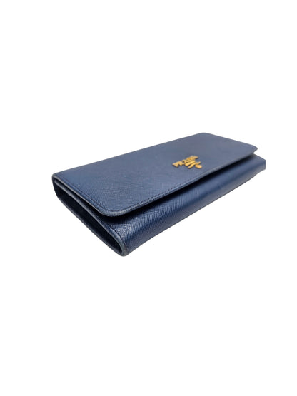 Prada Blue Saffiano Lux Leather Continental Wallet