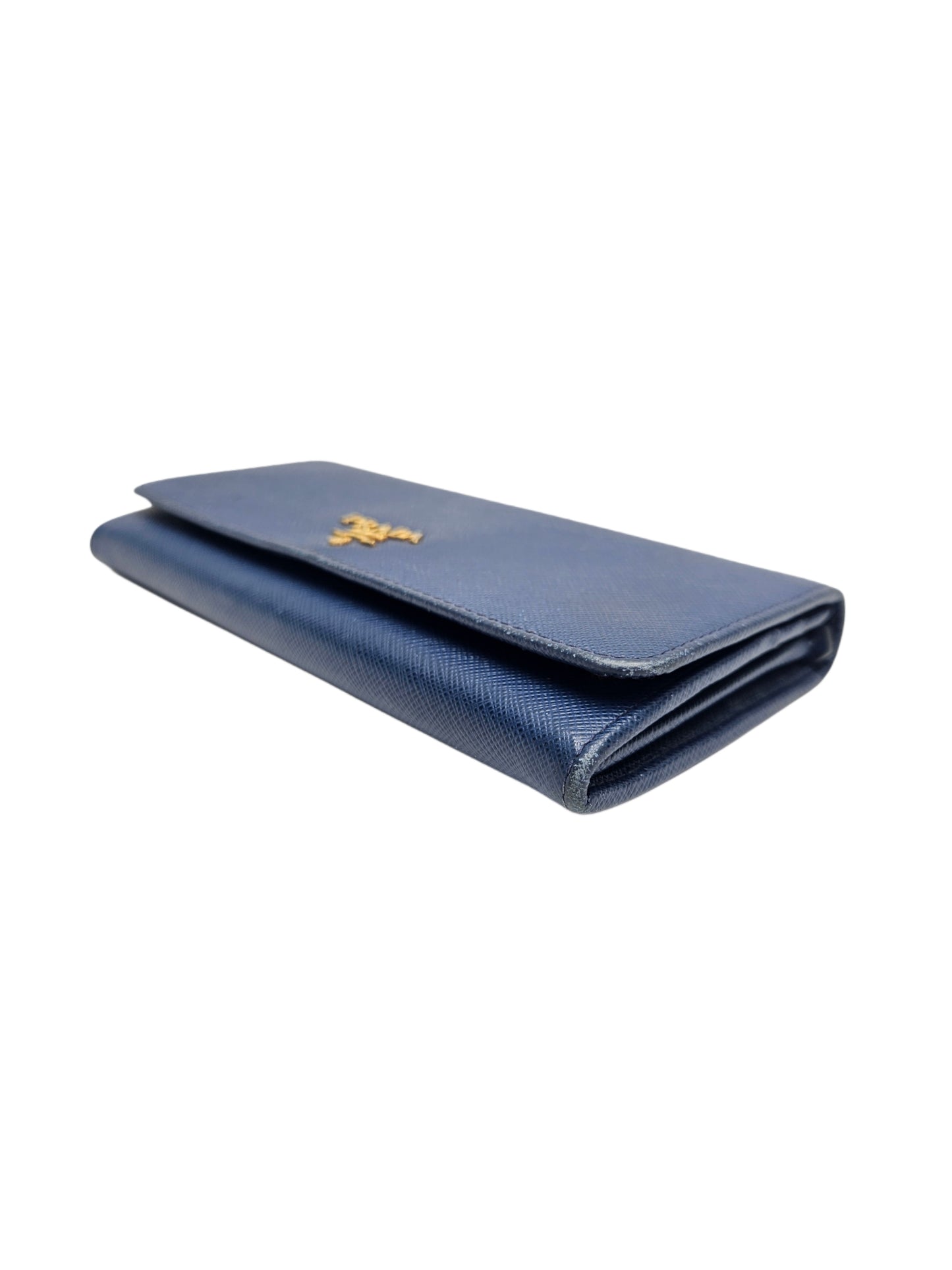 Prada Blue Saffiano Lux Leather Continental Wallet