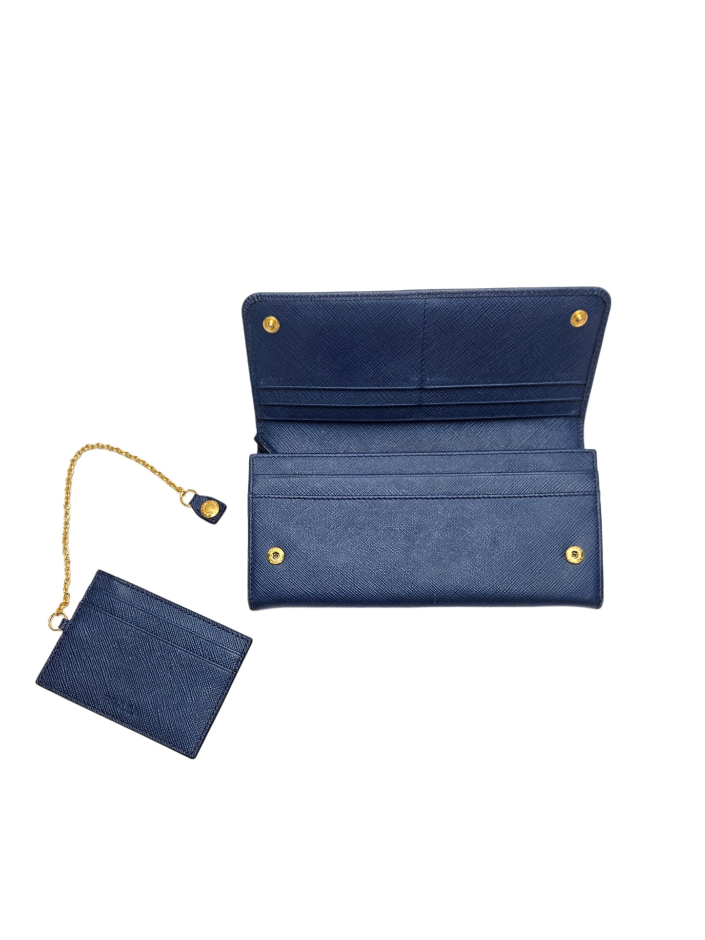 Prada Blue Saffiano Lux Leather Continental Wallet