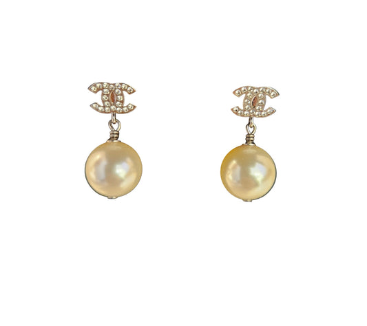 Chanel CC Crystal Embelished & Faux Pearls Stud Earring