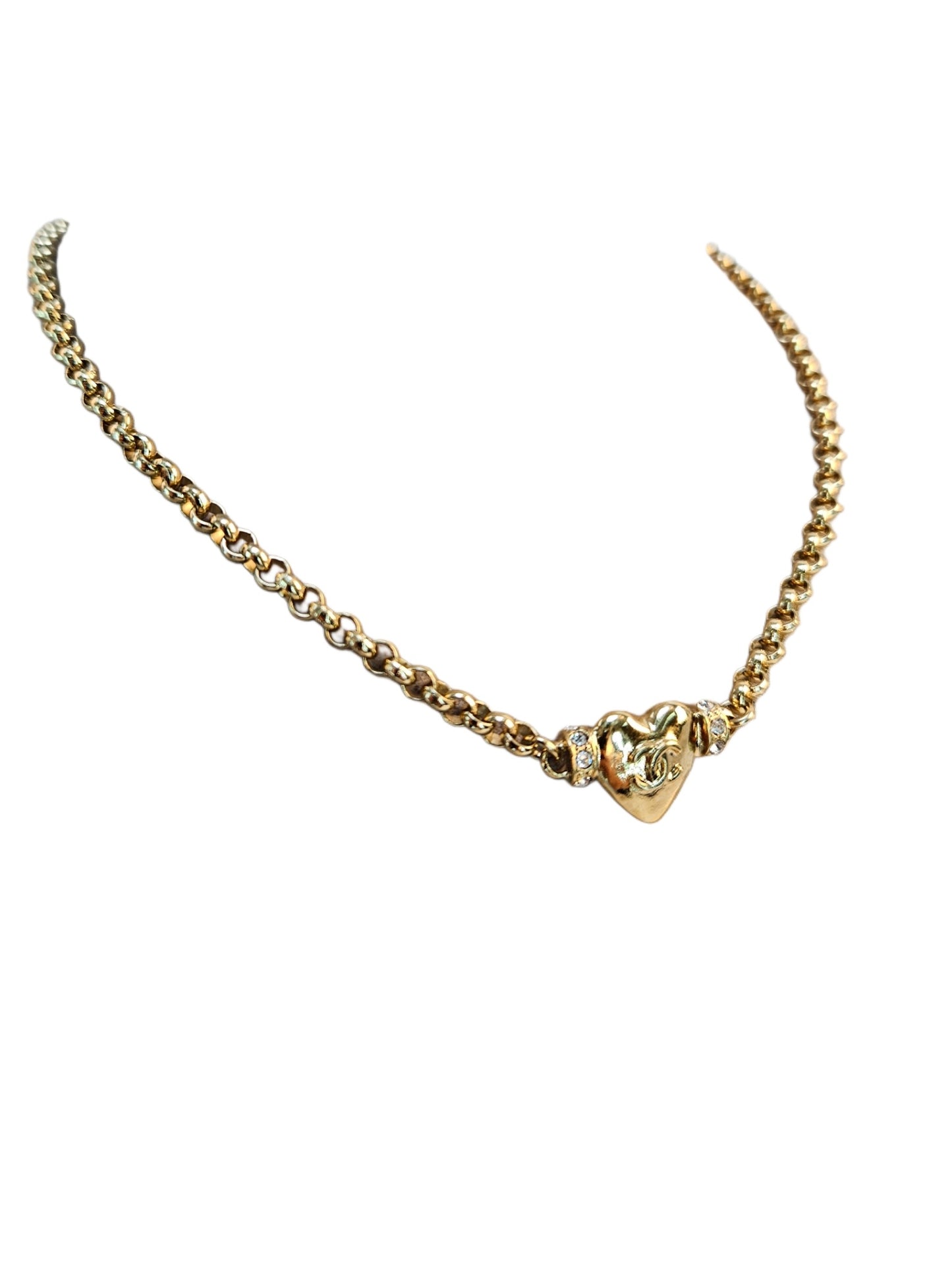 Chanel Metal Strass  Gold Heart  Chocker