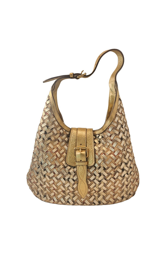 Burberry Woven Haymarket Check PVC and Leather Brooke Hobo Bag