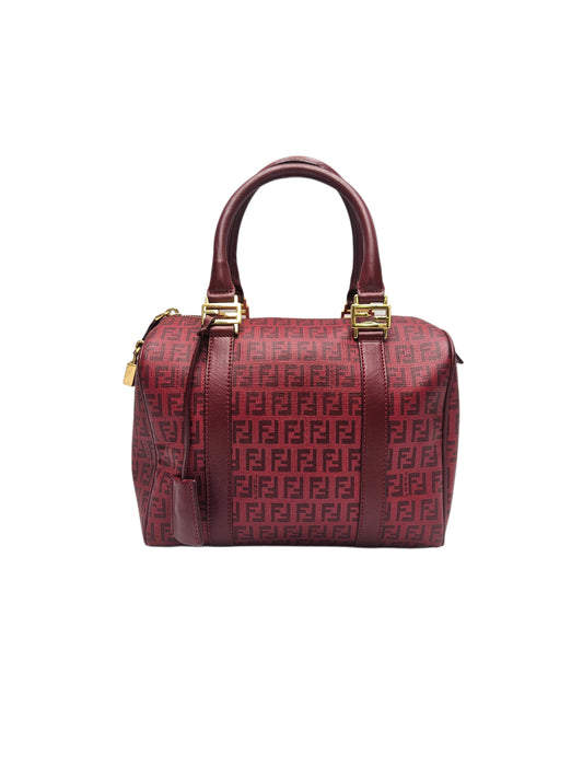 Fendi Red Zucchino Coated Canvas and Leather Small Forever Bauletto Boston Bag