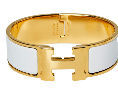 Hermes Clic H Enamel Gold Plated Narrow Bracelet