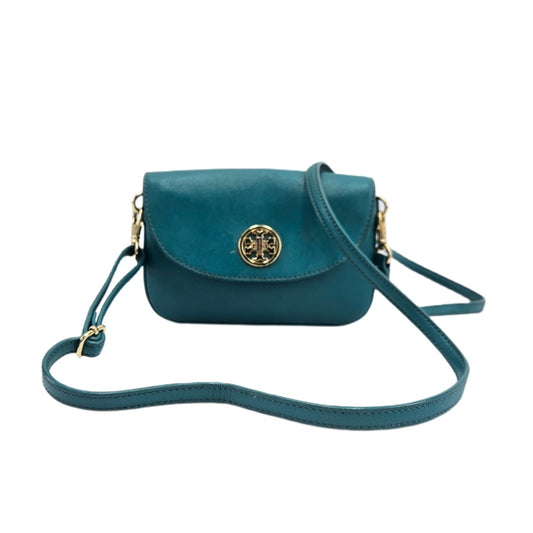 Tory Burch Turquoise Leather Double Gusset Crossbody Flap Bag