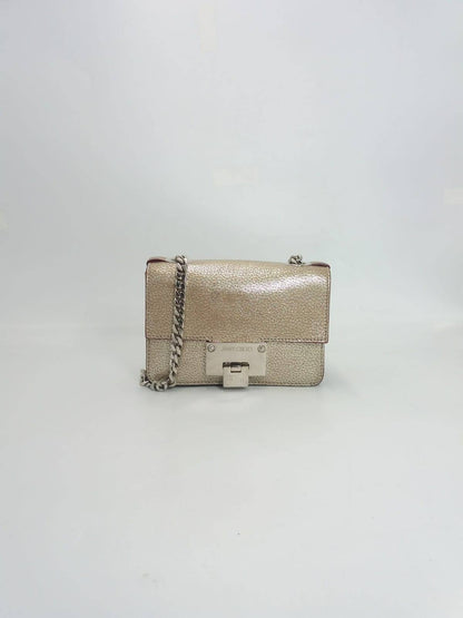 Jimmy Choo Rebel Soft Mini Champagne Metallic Grainy Goat Leather Mini Cross body Bag