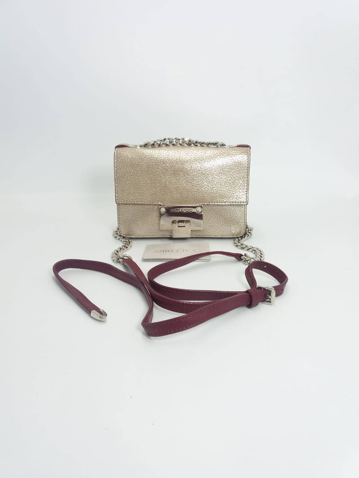 Jimmy Choo Rebel Soft Mini Champagne Metallic Grainy Goat Leather Mini Cross body Bag