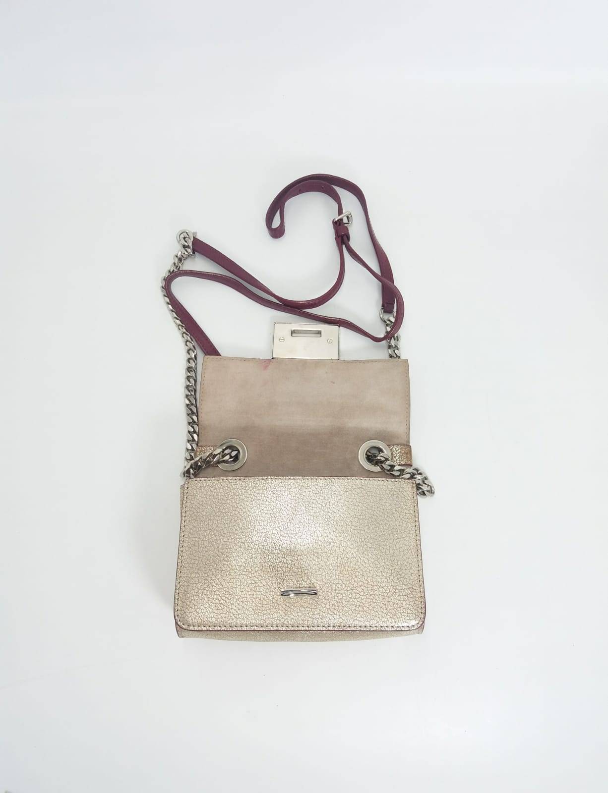 Jimmy Choo Rebel Soft Mini Champagne Metallic Grainy Goat Leather Mini Cross body Bag