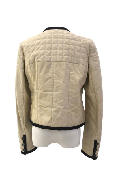 Chanel Quilted leather jacket with black piping