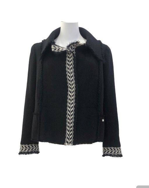 Chanel Vintage 2004 Trim in Black and White Chevron Evening Jacket