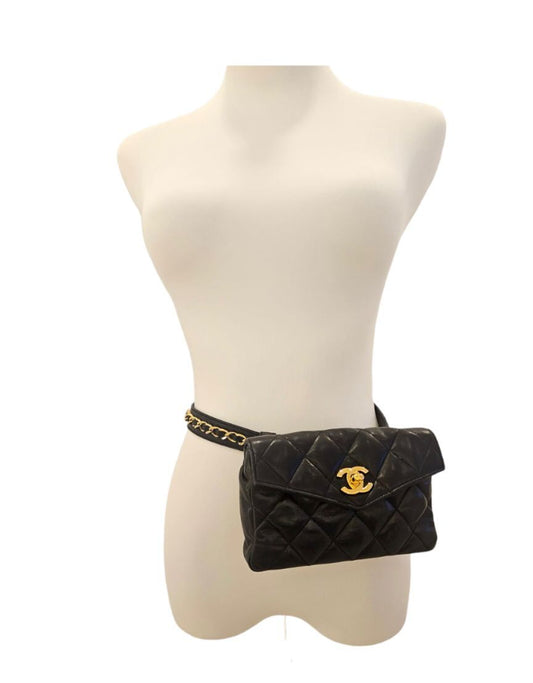 Chanel Black Quilted Leather Vintage Belt Bag