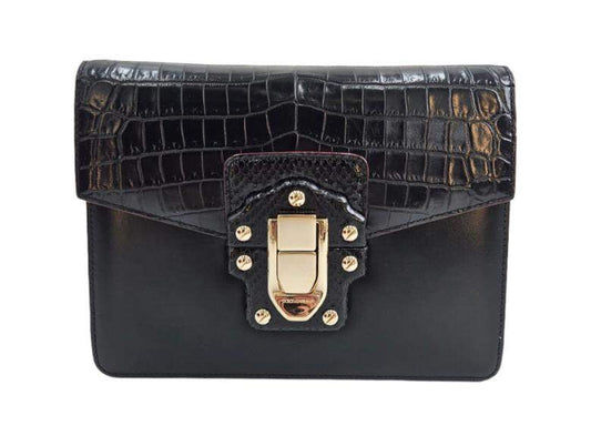 Dolce & Gabbana Black Crocodile,Snakeskin and Leather Lucia Shoulder Bag