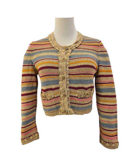 Chanel Multicolor Stripe Cotton Knit Cardigan