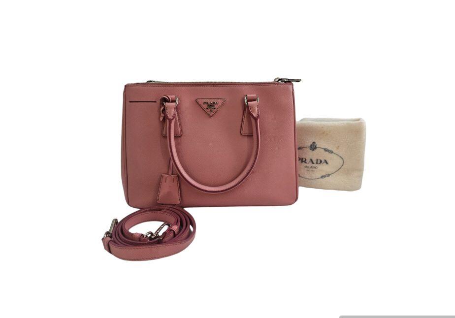 Prada Pink Small Saffiano Leather Double Zip Tote