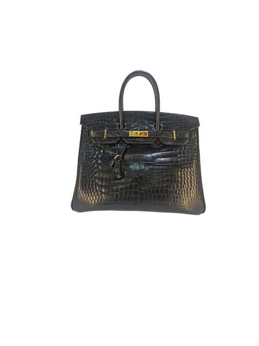 Hermes Birkin 35 Shiny  Crocodile Porosus Noir  Bag