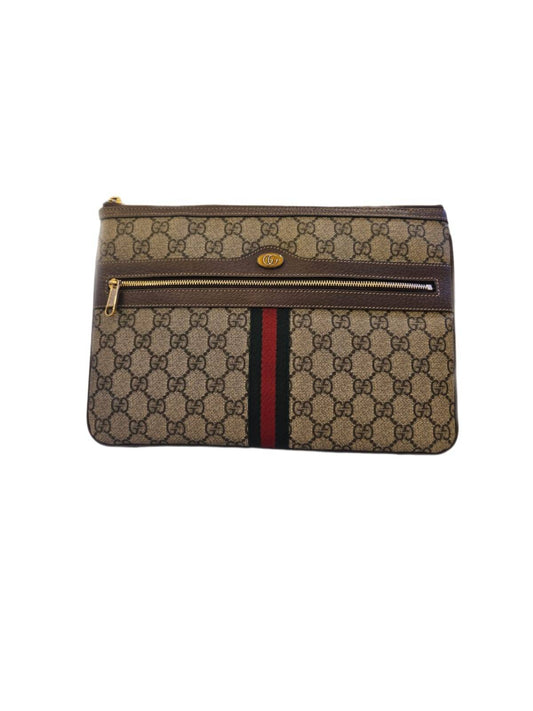 Gucci Beige GG Supreme Canvas and Leather Ophidia Clutch