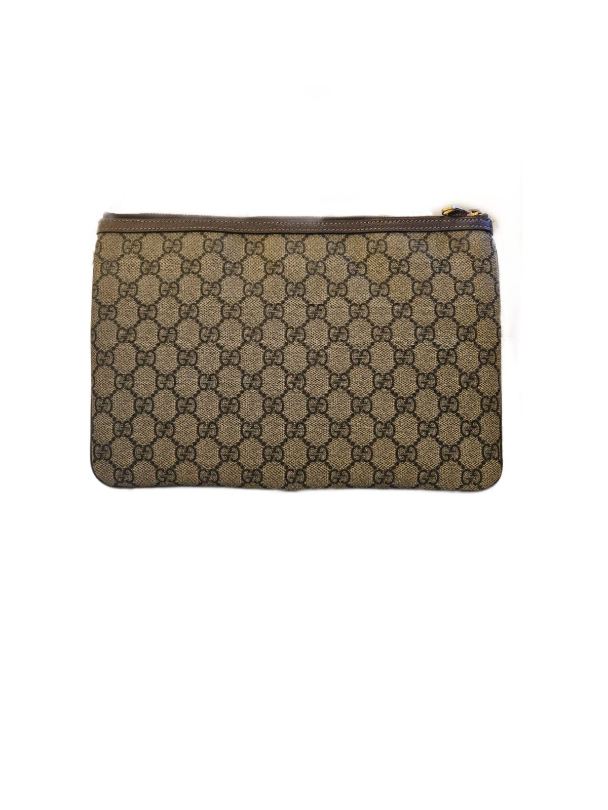 Gucci Beige GG Supreme Canvas and Leather Ophidia Clutch