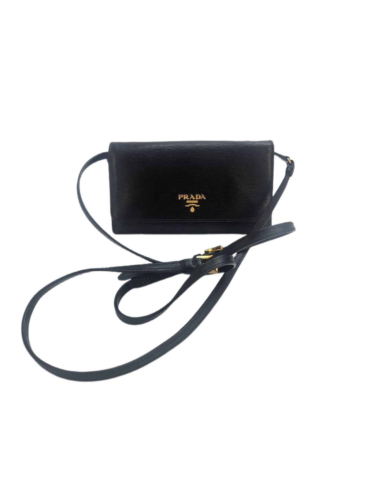 Prada Black Leather Convertible Flap Crossbody Bag