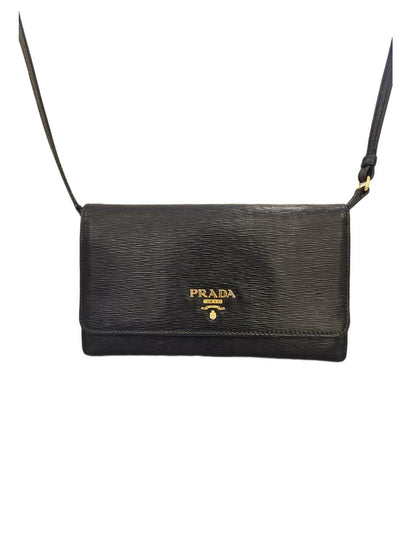 Prada Black Leather Convertible Flap Crossbody Bag