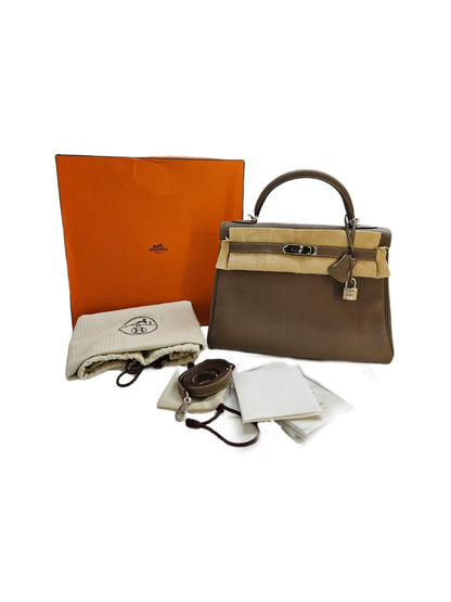 Hermes Kelly Retourne 32 Taupe Grey Togo Leather Palladium Bag