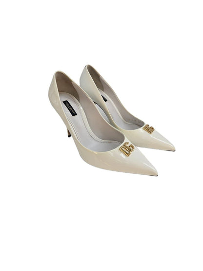 Dolce & Gabbana White Leather DG Logo 85 mm Cardinale Pointed Toe Pumps Size EU 40