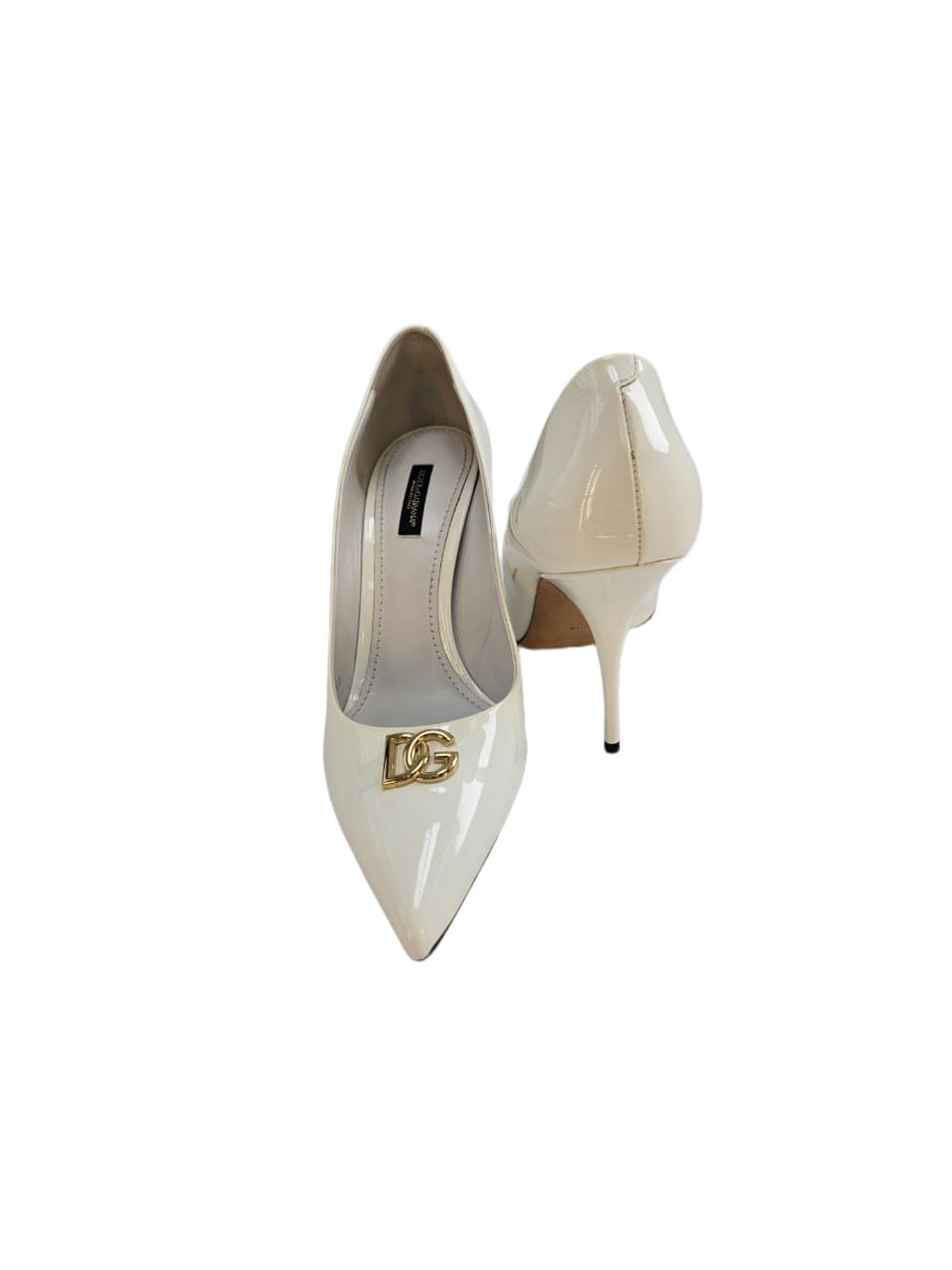 Dolce & Gabbana White Leather DG Logo 85 mm Cardinale Pointed Toe Pumps Size EU 40