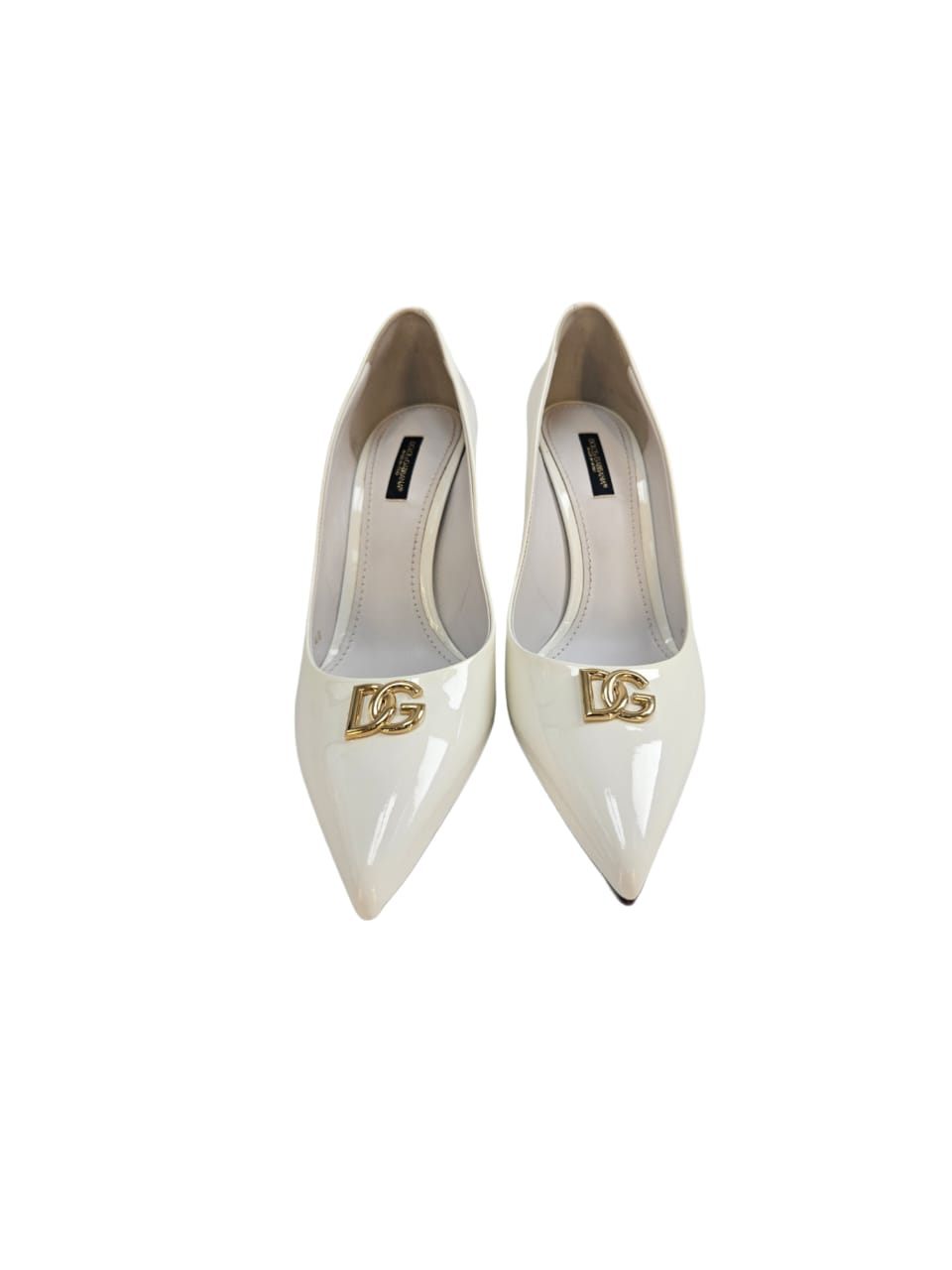 Dolce & Gabbana White Leather DG Logo 85 mm Cardinale Pointed Toe Pumps Size EU 40