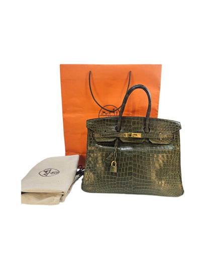 Hermes Birkin 35  Vert Fonce Matte Crocodile Porosus Gold Hardware Bag