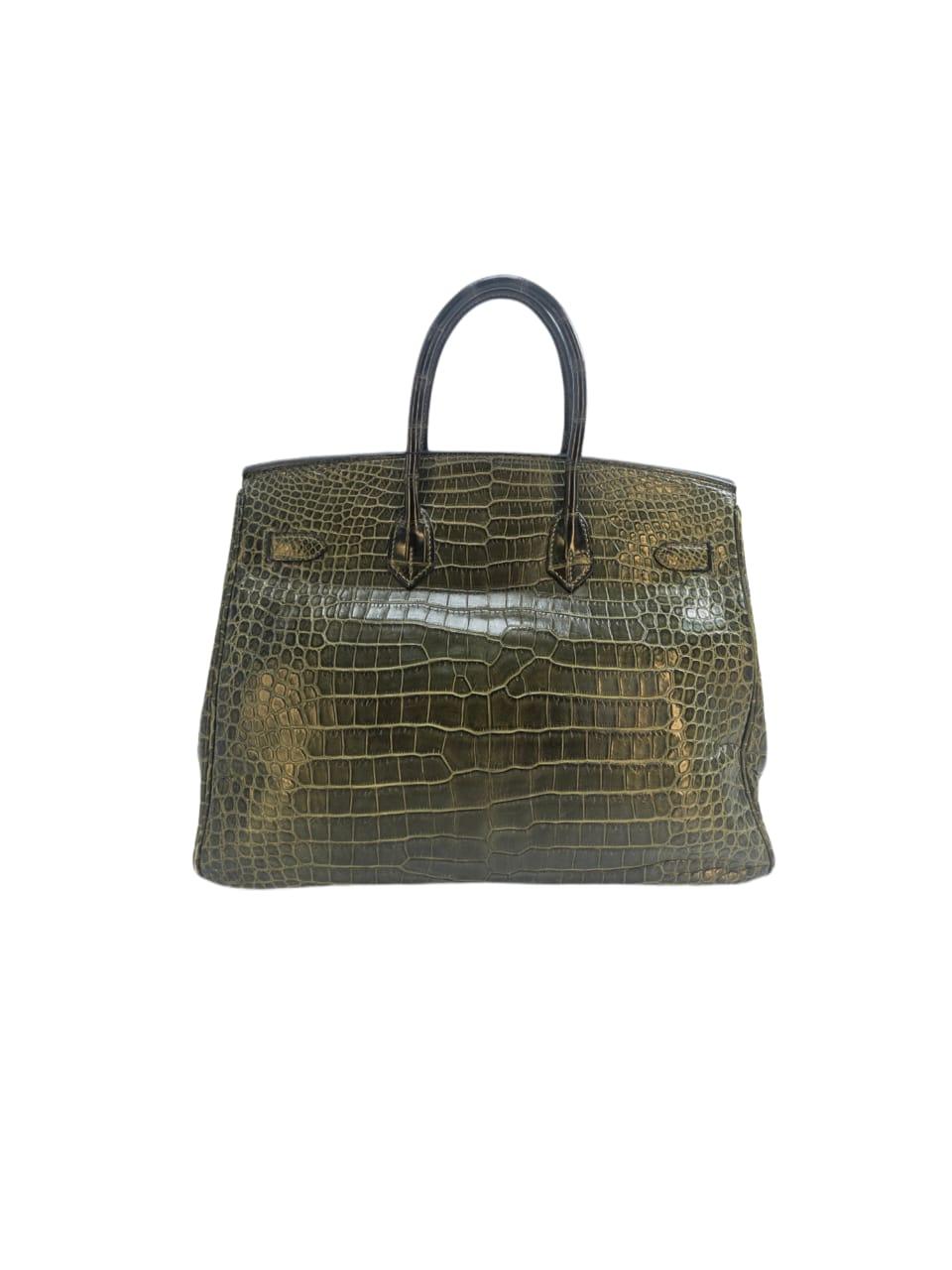 Hermes Birkin 35  Vert Fonce Matte Crocodile Porosus Gold Hardware Bag